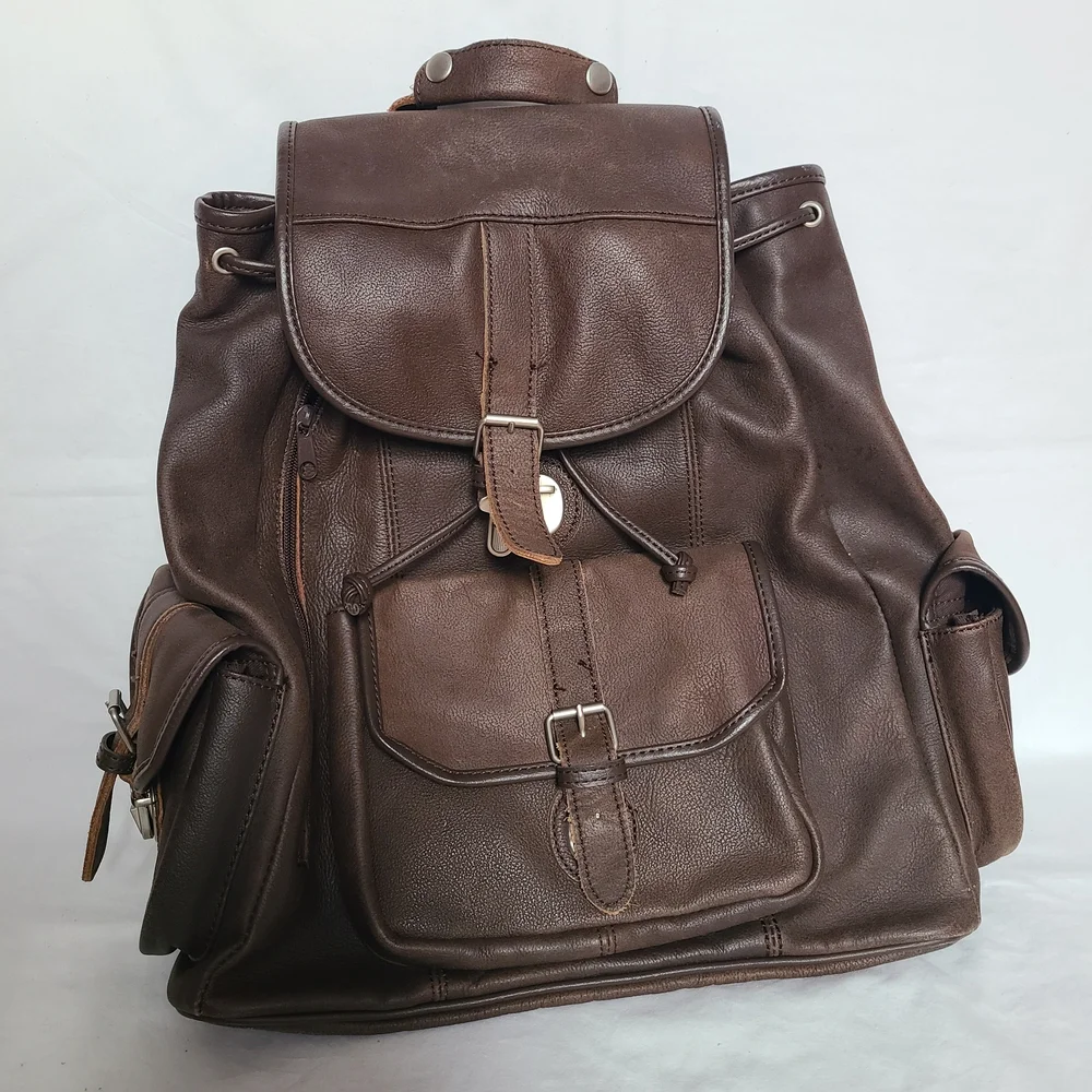 Vintage Brown Leather Backpack 90's